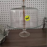 NICE GLASS HEAVY CAKE STAND AND COVER