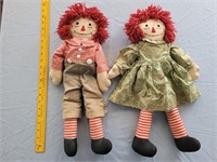 Raggedy Ann & Andy old vintage dolls pair 22"