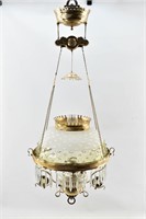 Victorian Green Hobnail & Brass Parlor Lamp