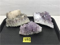 3 Purple Amethyst Geodes
