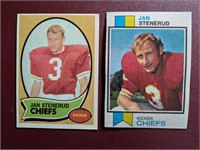 2 Jan Stenurud Topps Cards 1970 Rookie & 1973