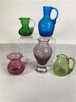 Vintage Cobalt Blue, Purple Glass Pitchers & Vase