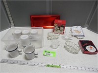 Coasters, cream/sugar, coffee mugs, small serving