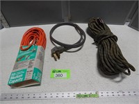 Roll of nylon rope, 50' outdoor extension cord and