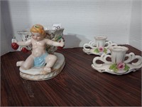 Sweet cherub planter and a pair of candle