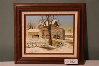 H. Hargrove Canvas Winter Barn Scene