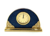 Mikimoto Brass Clock with Blue Enamel & Pearls.