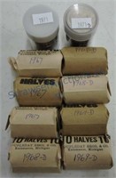 Half dollar rolls: 3 - 1967, 3 - 1968-D,