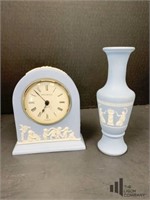 Wedgewood Blue Clock and Jasperware Vase