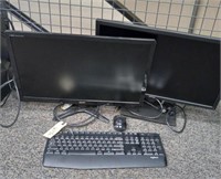 One Acer monitor one Dell monitor with keyboard