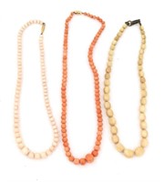 Lot of 3 Vintage Necklaces Coral Resin Bone