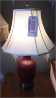Pair of Maroon font table lamps 29” each