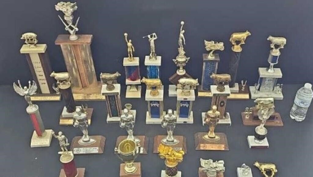 (2) boxes vintage sports & livestock trophies