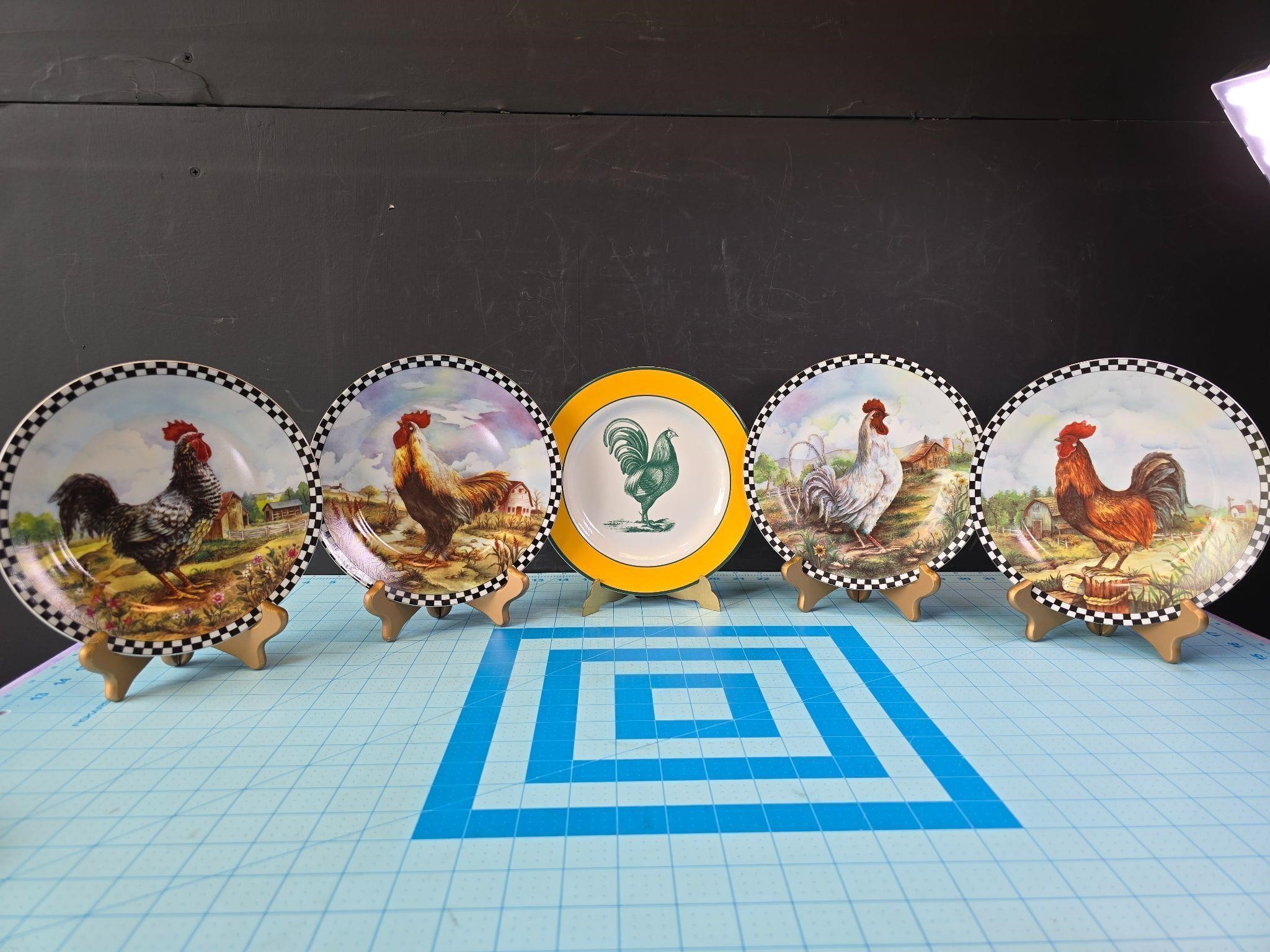Decorative rooster plates & stands