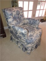 Vintage Slipper Chair with Toile Upholstery