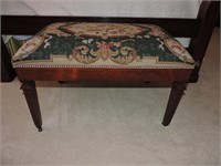 Vintage Wood Bench w/Needlepoint Top