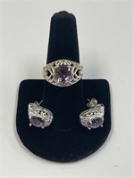 925 RING & EARRINGS WITH PURPLE STONES