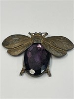 ART DECO PURPLE GLASS INSECT BROOCH