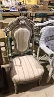 Fancy upholster side chair with a gray antique