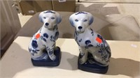 Pair of blue and white porcelain mantle dogs 8
