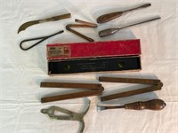 Antique tools and level in original box