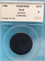 1795 VG-8 Large Cent Plain Edge  SEGS Graded
