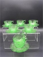 CHERRY BLOSSOM CUPS/SAUCERS - GREEN: