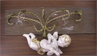 Glass Wall Shelf & Porcelain Cupid Figurine