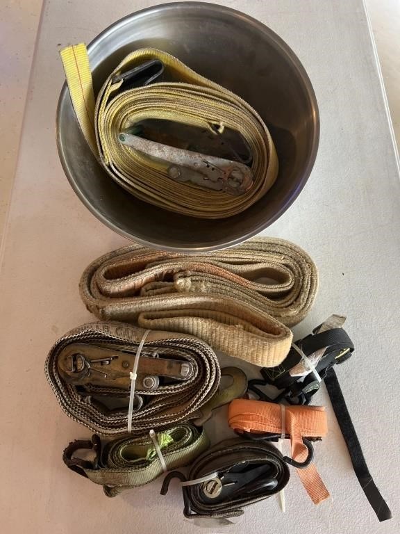 Assorted jack straps, tow straps, tie downs