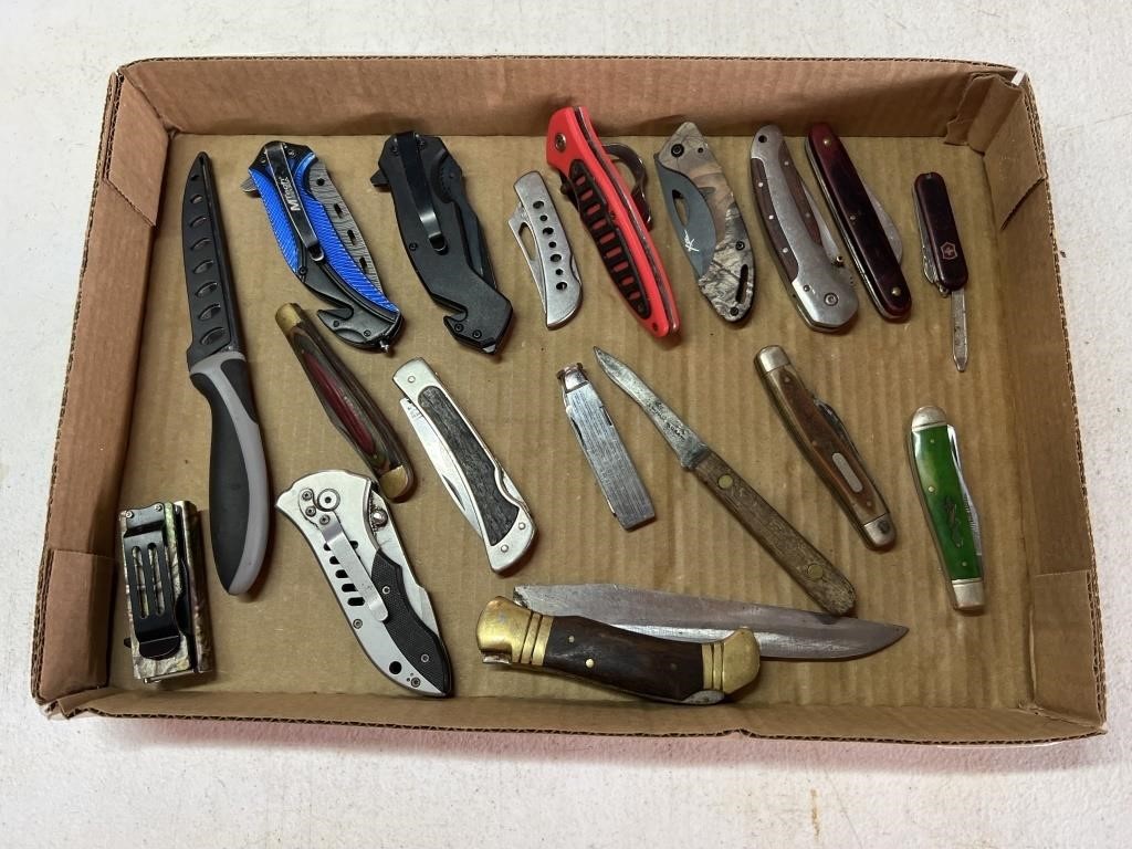 Assorted fixed blade and folding knives
