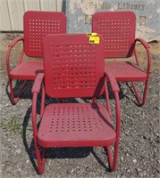 (II) Lot of 3 Vintage Metal Red Lawn Chairs