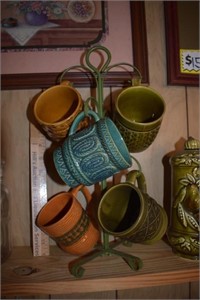 Vintage Coffee Cup Holder w/ Cups