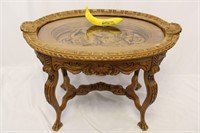 1900s Carved "Cherubs Under Glass" Oval Tray Table