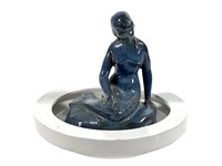 2 Pc Ceramic Mermaid Figurine w Bowl 4" H