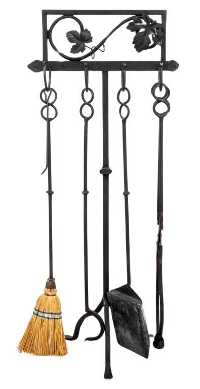 Set of Wrought Iron Fireplace Tools, 20th C.