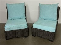 Woven Outdoor Chairs w/ Teal Cushions