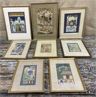 8 oriental paintings(?) in frames - mixed sizes