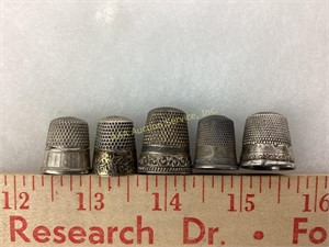 (5) sterling thimbles some with shallow dents,