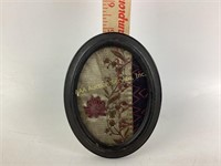 Antique embroidered crazy quilt fragment in oval