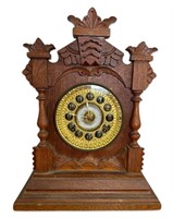 Antique Ansonia Victorian Oak Mantel Clock