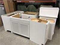 8 pc assorted white cabinets and vanities, all