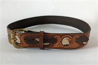 Eagle Design Leather Belt 37"