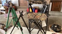 Water sprinkler tripod, hunting fold out chair,