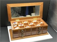 WOODEN JEWELRY CASE WITH ALL STERLING JEWELRY