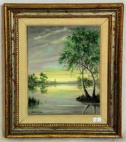 Clive Edwards Oil Painting Sunset Water Landscape