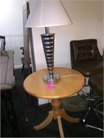 Round end table and Chrome Retro lamp