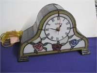 Stained glass mantle clock marked Dale Tiffany