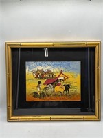 Lovely Asian Painting on Silk in Gold Frame