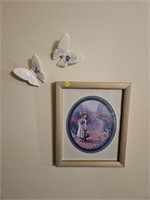 Framed Girl Picture & 2 Butterfly Decor