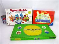 3 jeux de société: Rummikub Jr, Labyrinth, etc